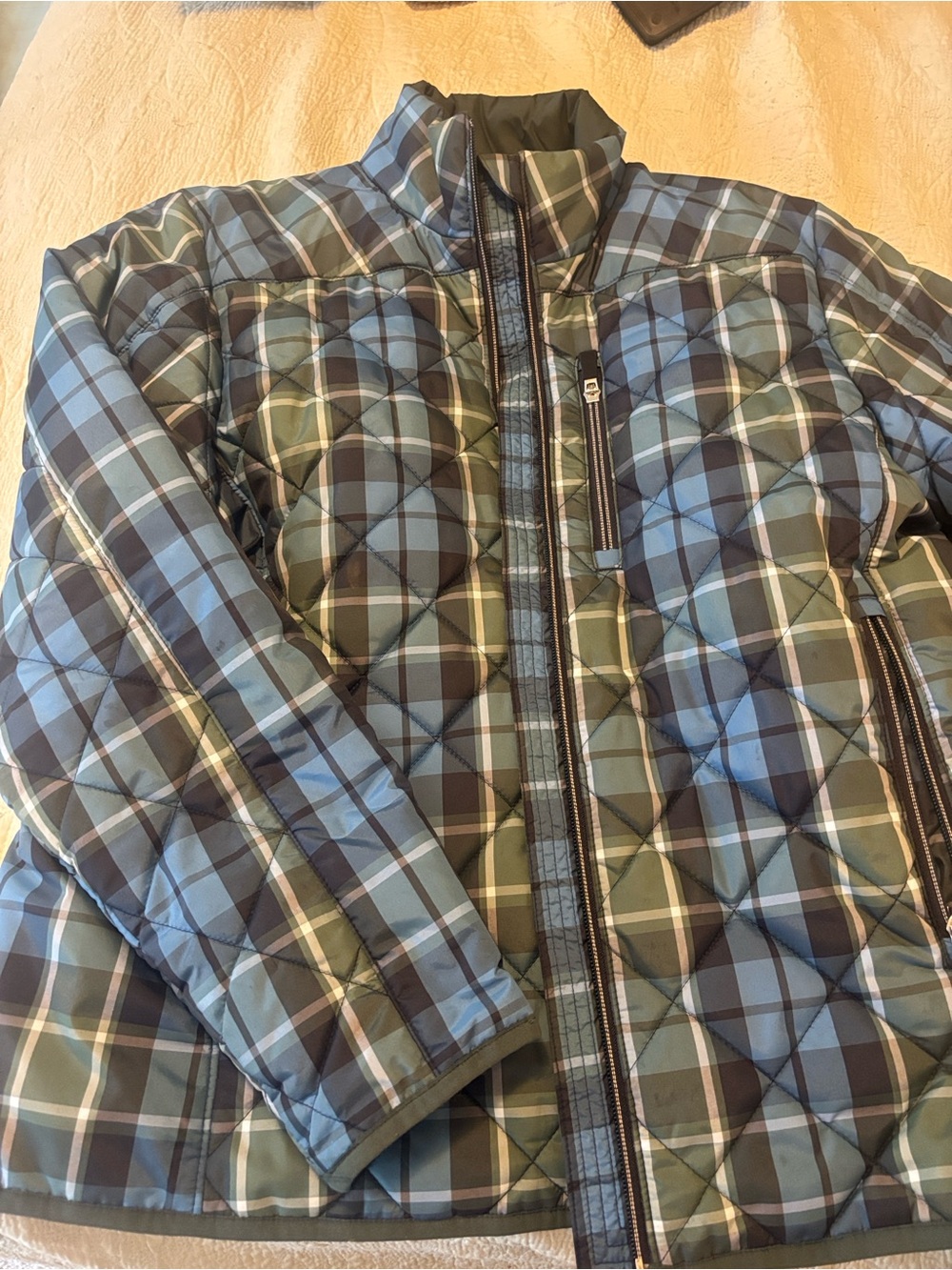 Lands' End Quilted Plaid Utility Jacket - Blue & Green size M